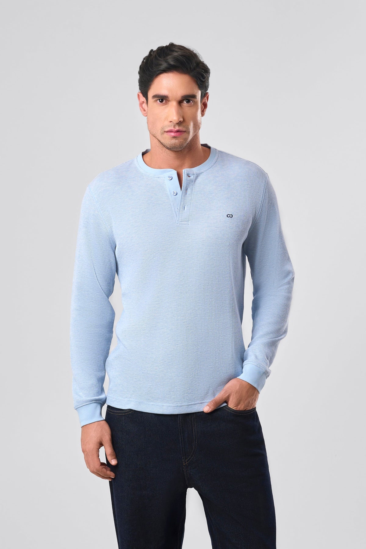 Waffle Henley - Azure Blue