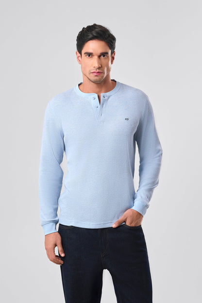 Waffle Henley - Azure Blue
