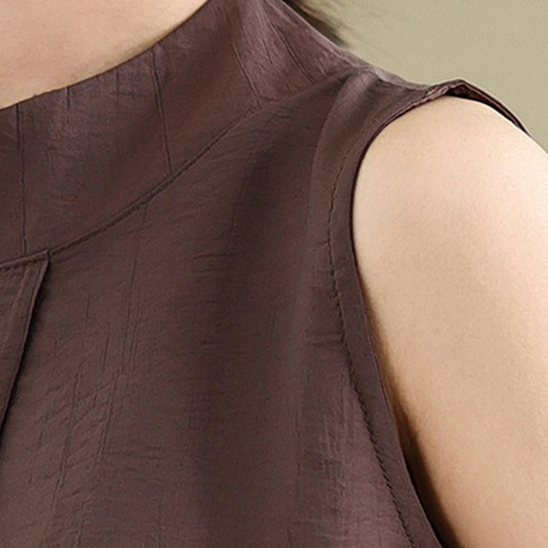 Buddha Stones Casual Plain Back Buttom Design Stand Collar Women's Sleeveless Vest