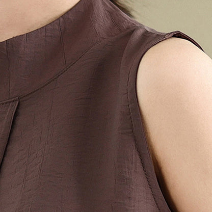 Buddha Stones Casual Plain Back Buttom Design Stand Collar Women's Sleeveless Vest