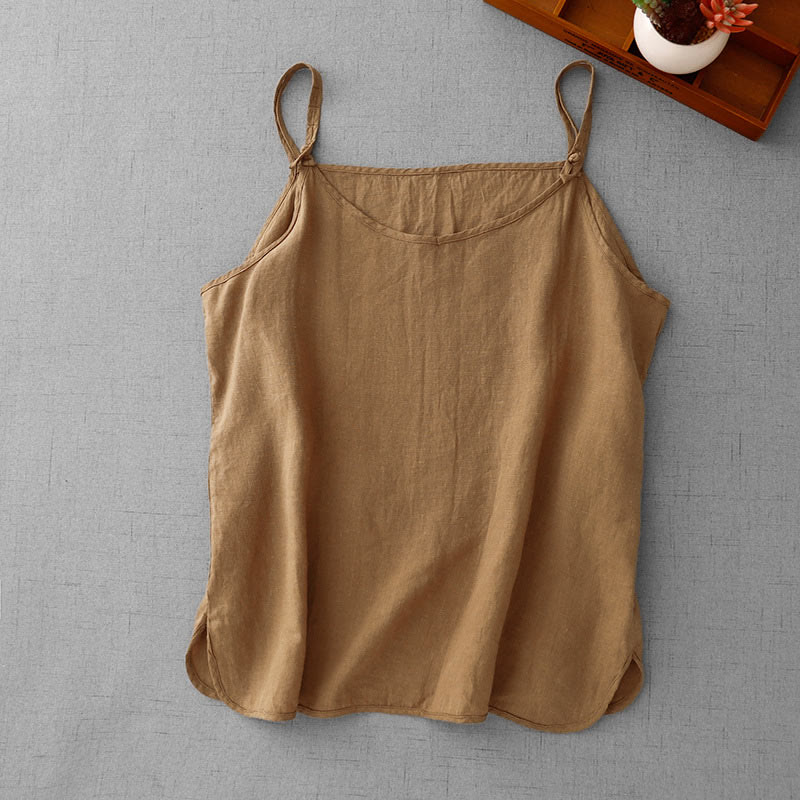 Buddha Stones Summer Plain Adjustable Strap Design Women's Cotton Linen Vest Waistcoat