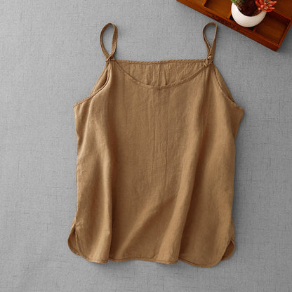 Buddha Stones Summer Plain Adjustable Strap Design Women's Cotton Linen Vest Waistcoat