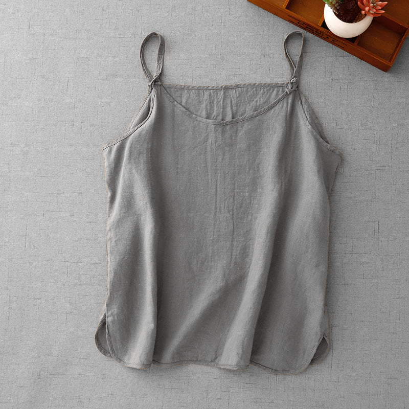 Buddha Stones Summer Plain Adjustable Strap Design Women's Cotton Linen Vest Waistcoat