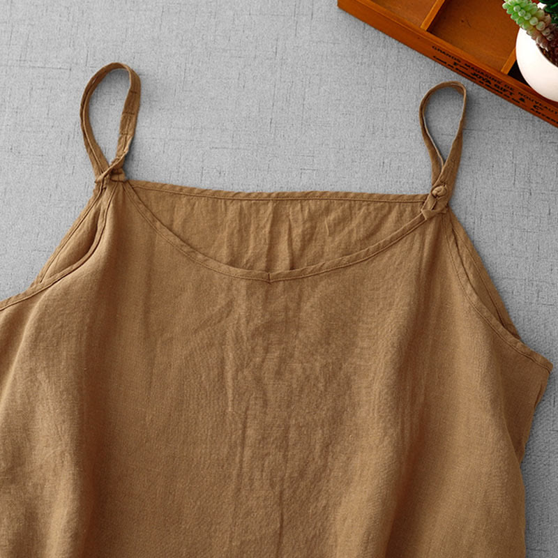 Buddha Stones Summer Plain Adjustable Strap Design Women's Cotton Linen Vest Waistcoat
