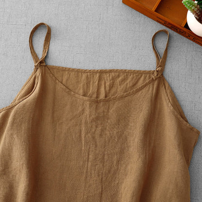 Buddha Stones Summer Plain Adjustable Strap Design Women's Cotton Linen Vest Waistcoat