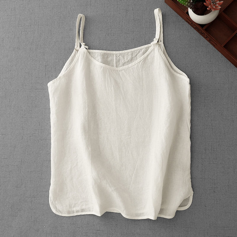 Buddha Stones Summer Plain Adjustable Strap Design Women's Cotton Linen Vest Waistcoat