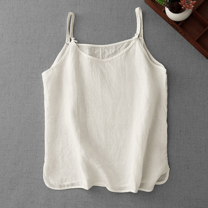 Buddha Stones Summer Plain Adjustable Strap Design Women's Cotton Linen Vest Waistcoat