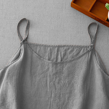 Buddha Stones Summer Plain Adjustable Strap Design Women's Cotton Linen Vest Waistcoat