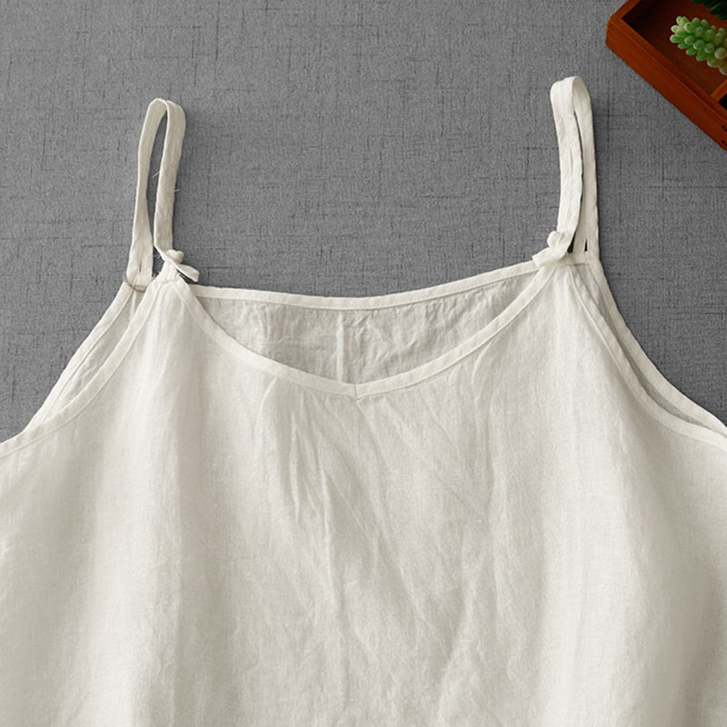 Buddha Stones Summer Plain Adjustable Strap Design Women's Cotton Linen Vest Waistcoat