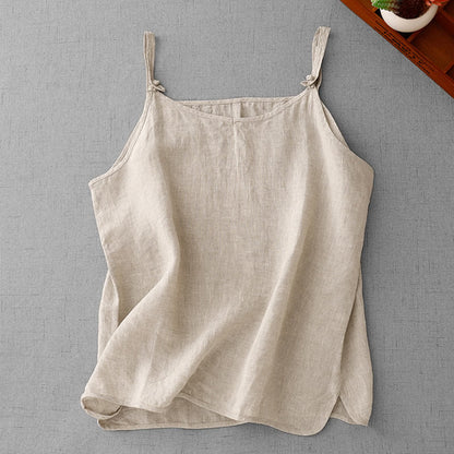 Buddha Stones Summer Plain Adjustable Strap Design Women's Cotton Linen Vest Waistcoat