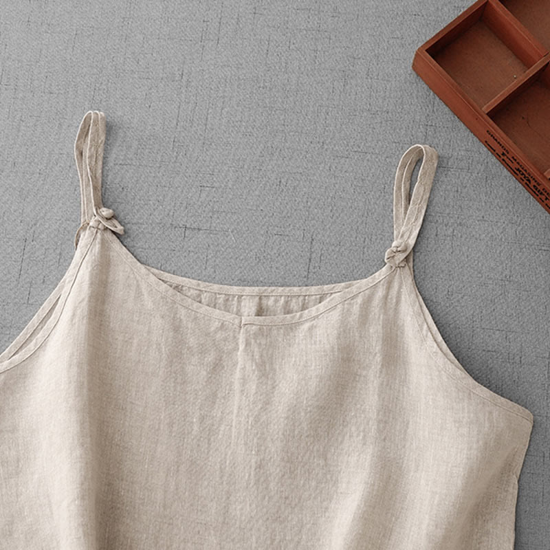 Buddha Stones Summer Plain Adjustable Strap Design Women's Cotton Linen Vest Waistcoat