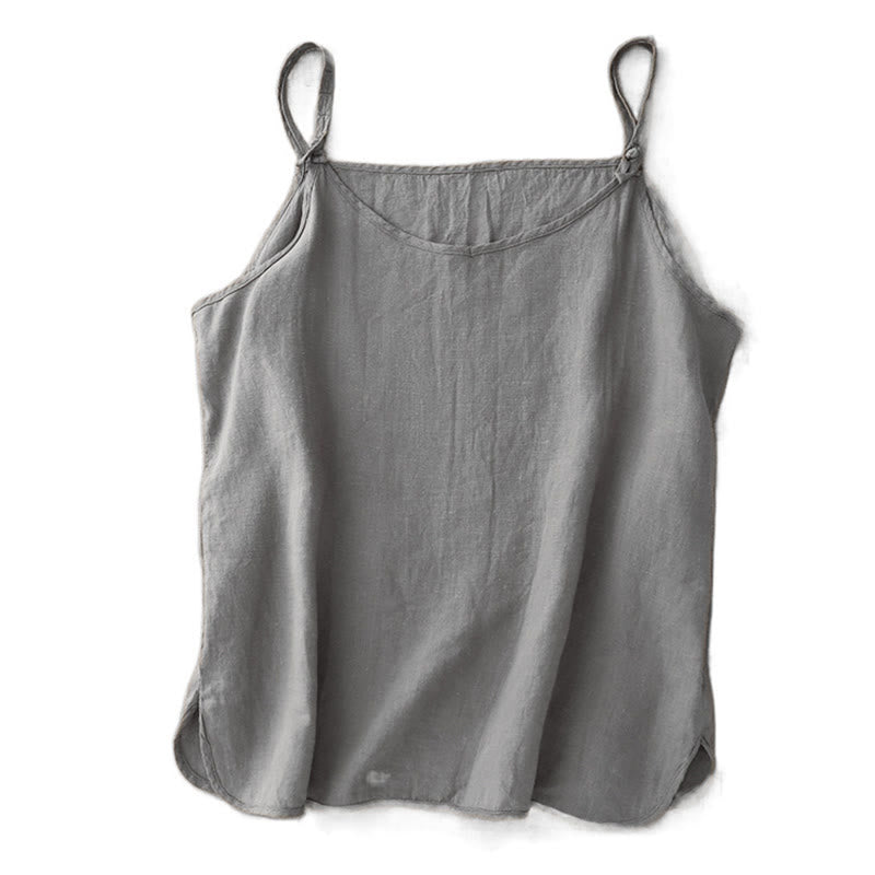 Buddha Stones Summer Plain Adjustable Strap Design Women's Cotton Linen Vest Waistcoat