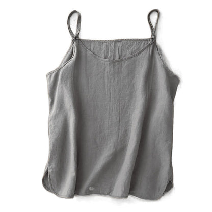 Buddha Stones Summer Plain Adjustable Strap Design Women's Cotton Linen Vest Waistcoat