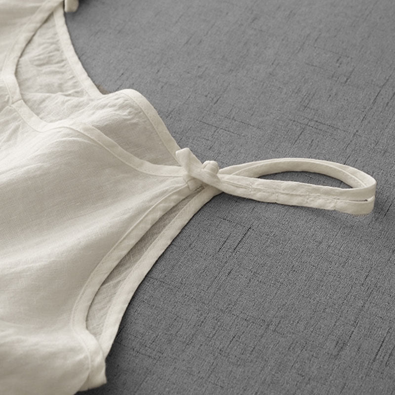Buddha Stones Summer Plain Adjustable Strap Design Women's Cotton Linen Vest Waistcoat