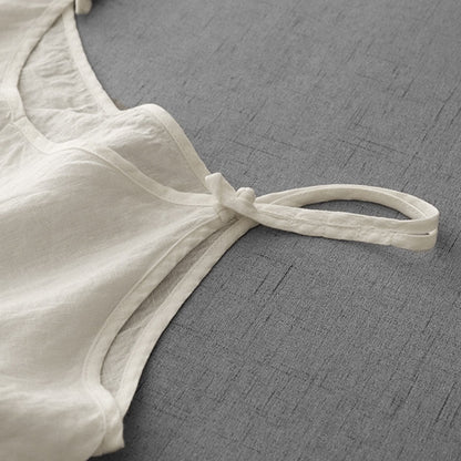 Buddha Stones Summer Plain Adjustable Strap Design Women's Cotton Linen Vest Waistcoat