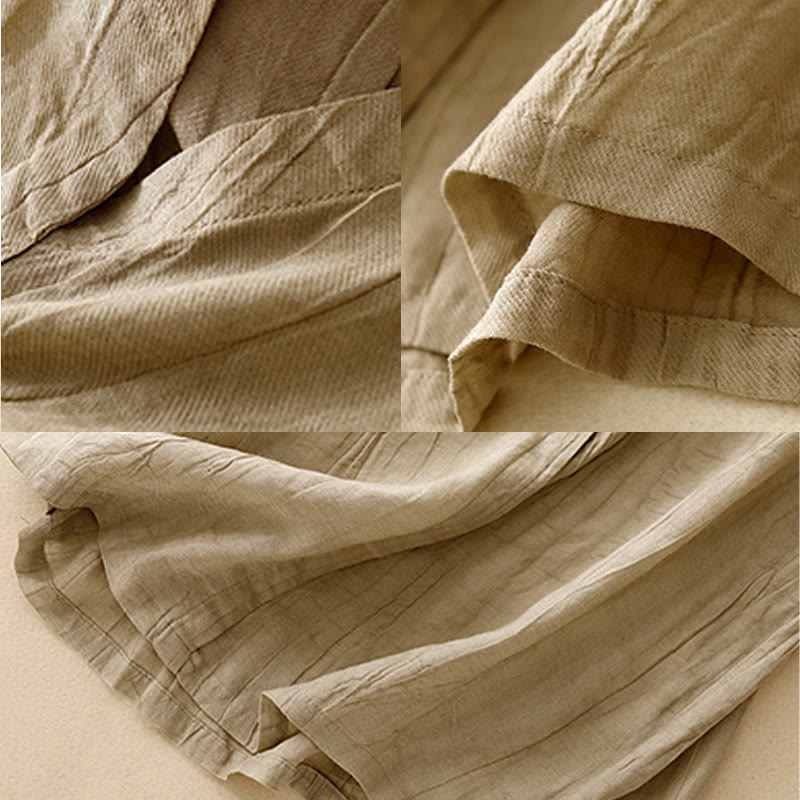 Buddha Stones Casual Summer Pure Color Pleated Design Sleeveless Women's Cotton Linen V-Neck Vest Cardigan