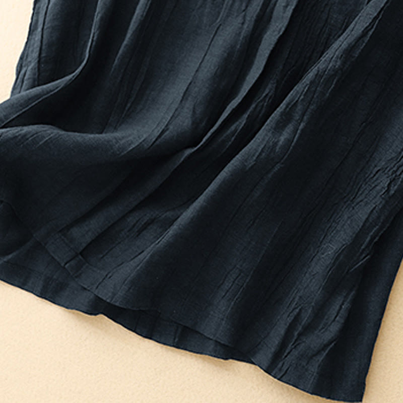 Buddha Stones Casual Summer Pure Color Pleated Design Sleeveless Women's Cotton Linen V-Neck Vest Cardigan