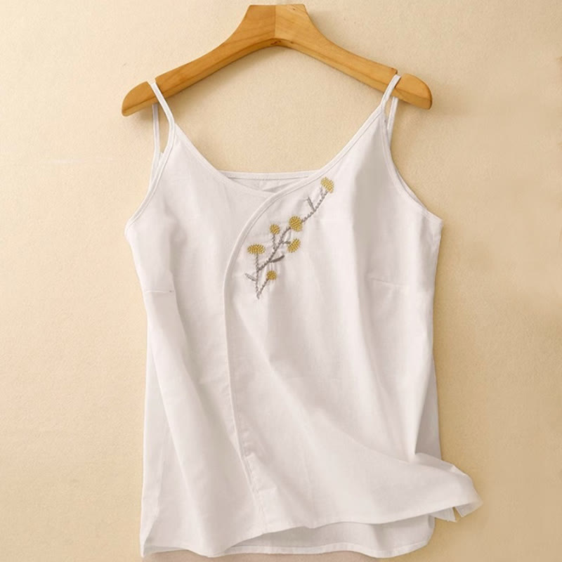 Buddha Stones Ethnic Embroidery Asymmetrical Design Women's Sleeveless Vest