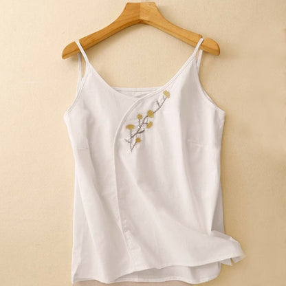 Buddha Stones Ethnic Embroidery Asymmetrical Design Women's Sleeveless Vest