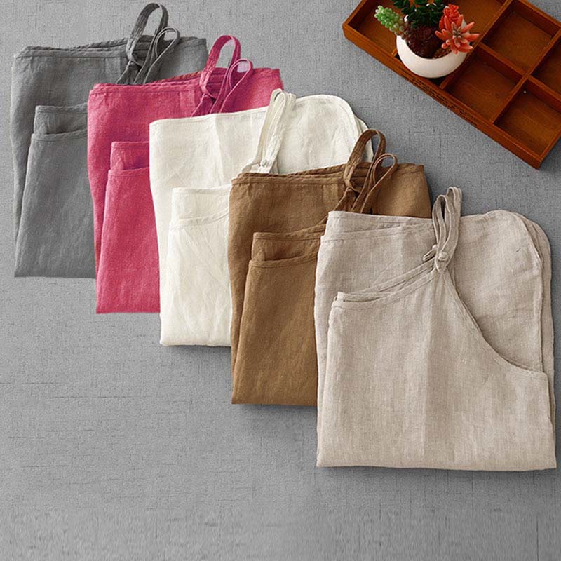 Buddha Stones Summer Plain Adjustable Strap Design Women's Cotton Linen Vest Waistcoat