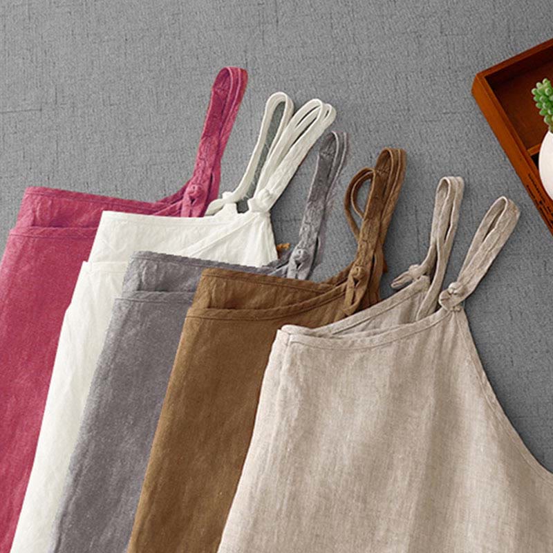 Buddha Stones Summer Plain Adjustable Strap Design Women's Cotton Linen Vest Waistcoat