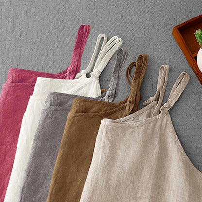 Buddha Stones Summer Plain Adjustable Strap Design Women's Cotton Linen Vest Waistcoat
