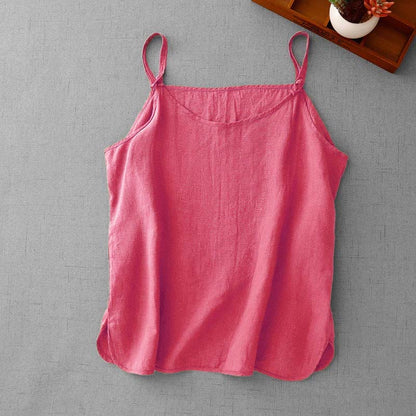Buddha Stones Summer Plain Adjustable Strap Design Women's Cotton Linen Vest Waistcoat