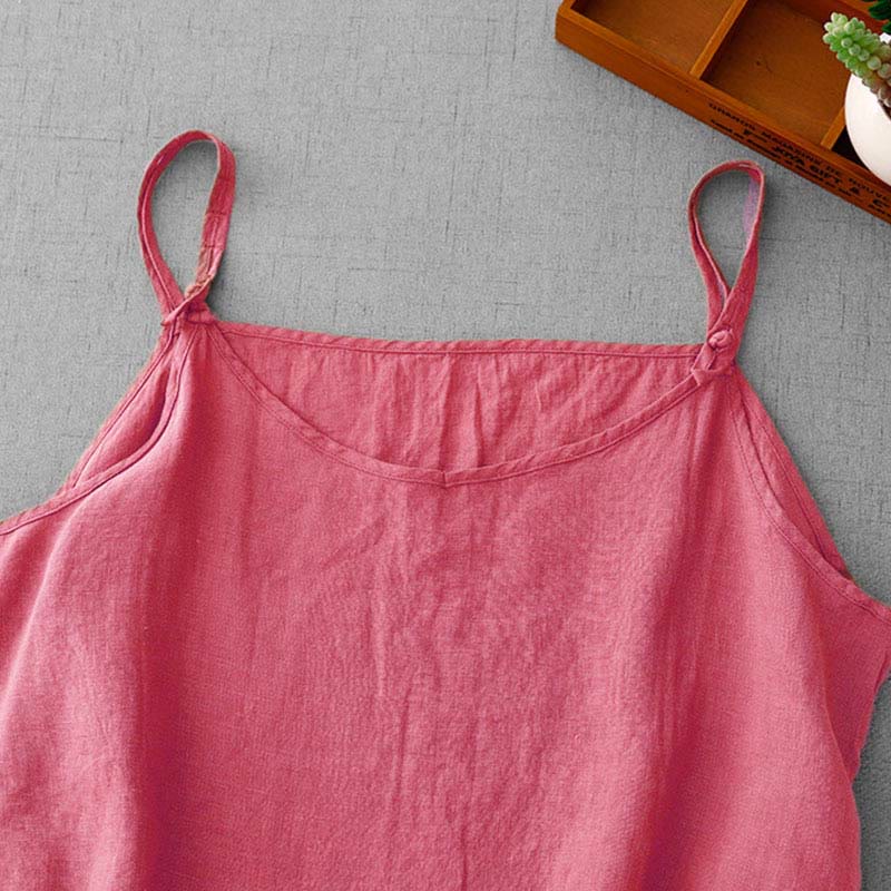 Buddha Stones Summer Plain Adjustable Strap Design Women's Cotton Linen Vest Waistcoat