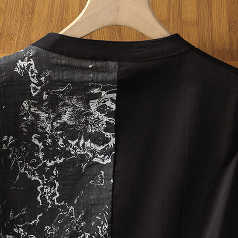 Buddha Stones Summer Minimalist Mandarin Collar Asymmetric Floral Print Women's Sleeveless Shirts