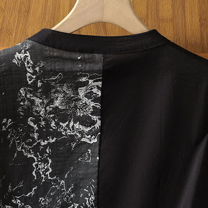 Buddha Stones Summer Minimalist Mandarin Collar Asymmetric Floral Print Women's Sleeveless Shirts
