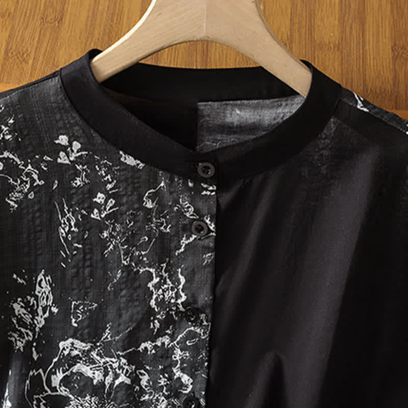 Buddha Stones Summer Minimalist Mandarin Collar Asymmetric Floral Print Women's Sleeveless Shirts