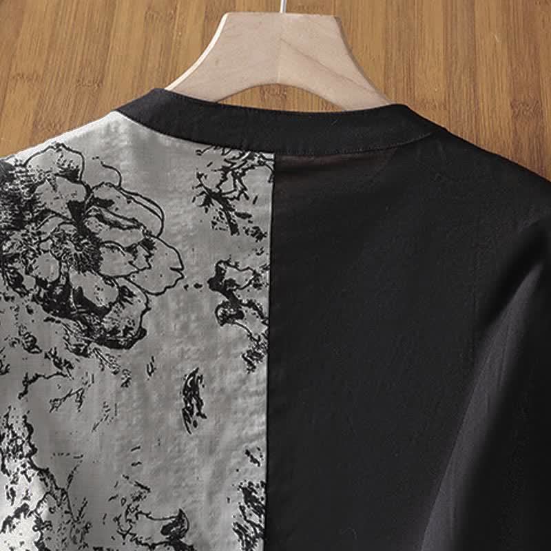 Buddha Stones Summer Minimalist Mandarin Collar Asymmetric Floral Print Women's Sleeveless Shirts