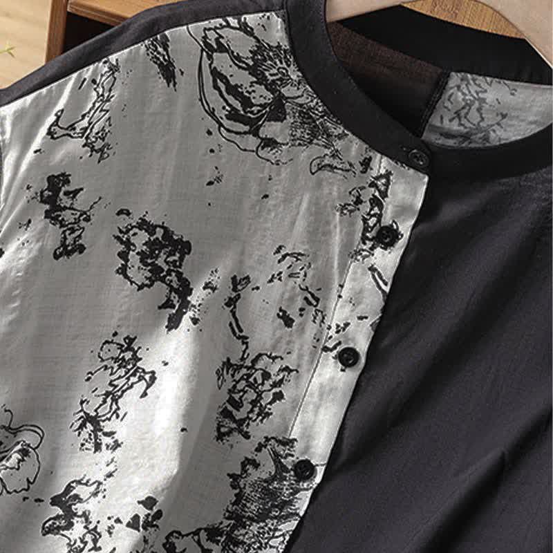Buddha Stones Summer Minimalist Mandarin Collar Asymmetric Floral Print Women's Sleeveless Shirts