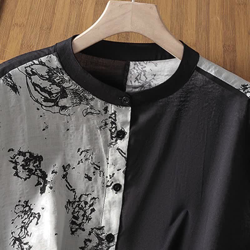 Buddha Stones Summer Minimalist Mandarin Collar Asymmetric Floral Print Women's Sleeveless Shirts