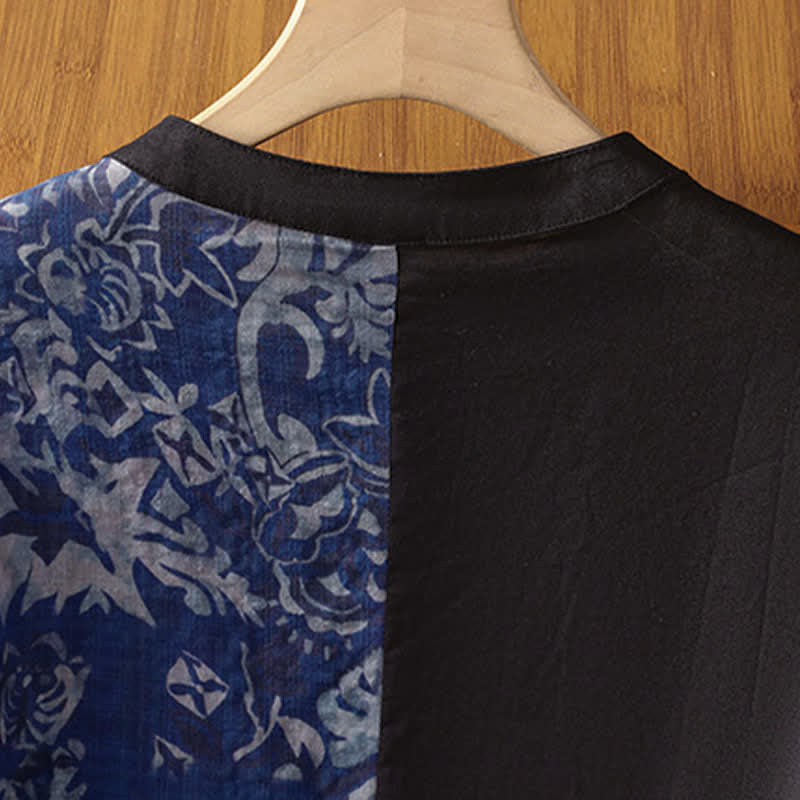 Buddha Stones Summer Minimalist Mandarin Collar Asymmetric Floral Print Women's Sleeveless Shirts