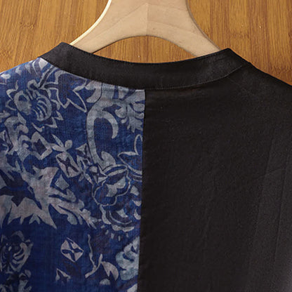 Buddha Stones Summer Minimalist Mandarin Collar Asymmetric Floral Print Women's Sleeveless Shirts