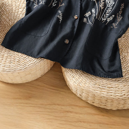 Buddha Stones Summer Embroidery Floral Women's Sleeveless Shirts With Pockets