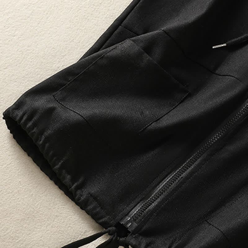 Buddha Stones Summer Casual Drawstring Solid Zipper Design Women's Sleeveless Hooded Shirts With Pockets