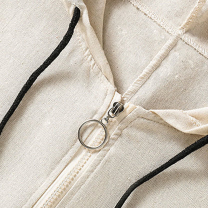 Buddha Stones Summer Casual Drawstring Solid Zipper Design Women's Sleeveless Hooded Shirts With Pockets