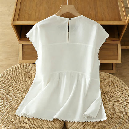 Buddha Stones Summer Casual Solid Crew Neck Women's Cap Sleeve T-Shirts Tank Top