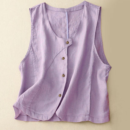 Buddha Stones Summer Casual Minimalist Lines Button-Up Solid Women's Sleeveless Shirts Tank Top With Pocket