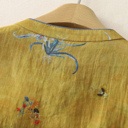 Buddha Stones Summer Tang Style Vintage Frog Button Orchid Floral Women's Sleeveless Shirts Tank Top