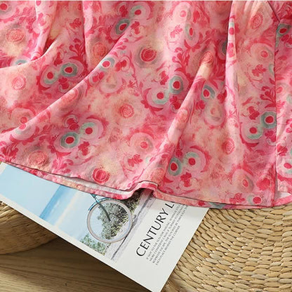 Buddha Stones Summer Elegant Mandarin Collar Side Slit Floral Print Women's Sleeveless Shirts