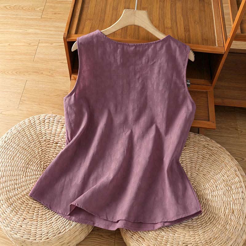 Buddha Stones Summer Casual Side Slit Flower Women's Sleeveless T-Shirts Tank Top