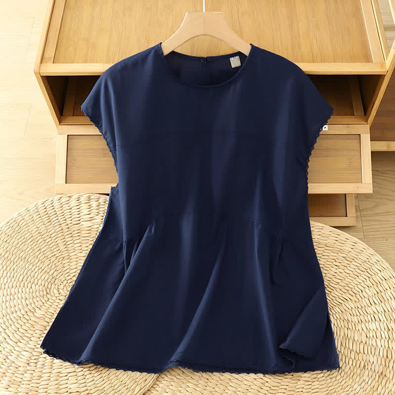 Buddha Stones Summer Casual Solid Crew Neck Women's Cap Sleeve T-Shirts Tank Top