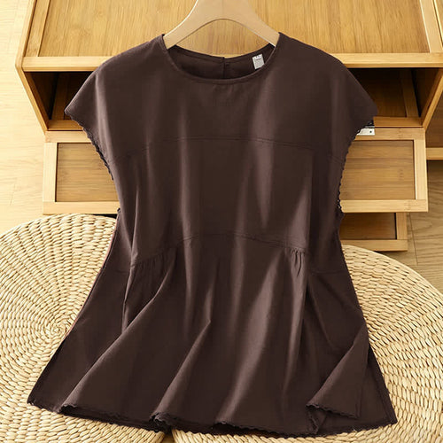 Buddha Stones Summer Casual Solid Crew Neck Women's Cap Sleeve T-Shirts Tank Top