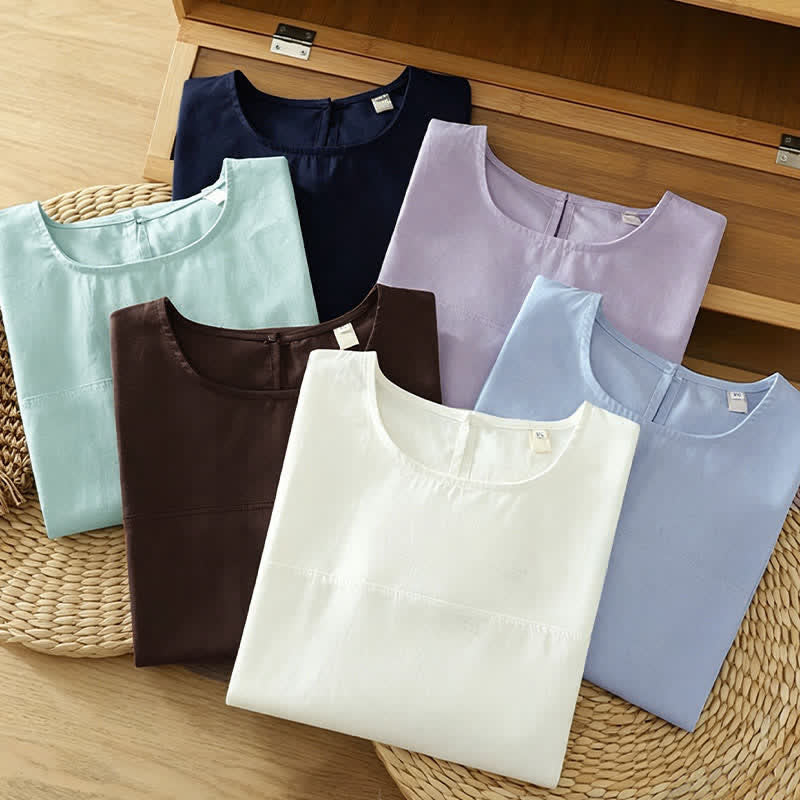 Buddha Stones Summer Casual Solid Crew Neck Women's Cap Sleeve T-Shirts Tank Top