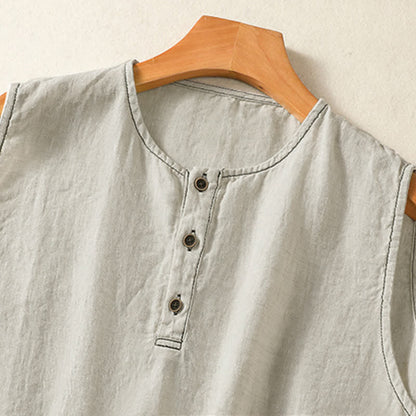Buddha Stones Summer Casual Minimalist Button-Up Solid Women's Sleeveless Shirts Tank Top With Patch Pocket