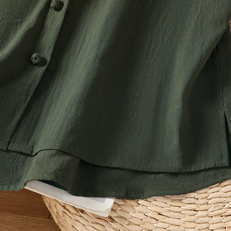Buddha Stones Summer Tang Style Casual Mandarin Collar Button-Up Solid Patch Pocket Women's Sleeveless Shirts Tank Top