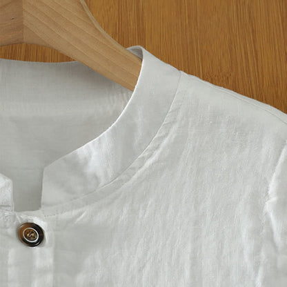 Buddha Stones Summer Tang Style Minimalist Mandarin Collar Button-Up Solid Women's Sleeveless Shirts Tank Top With Pocket